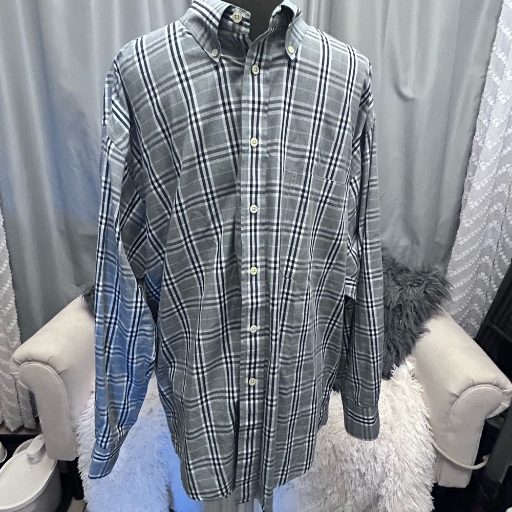 $49 sale Burberry London Dress Shirt  black plaid XL USA flaw dry cleaner labels